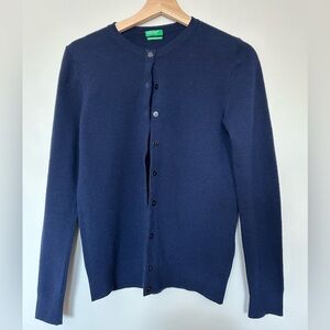 United Colors Of Benetton Navy Blue Button-Up Crewneck Sweater